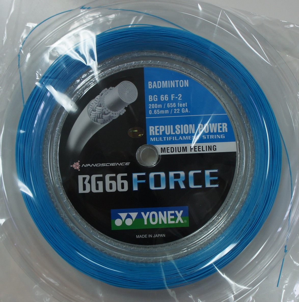 YONEX BG66 Force BG66F-2 Badminton Coil String, 200 m, Cyan